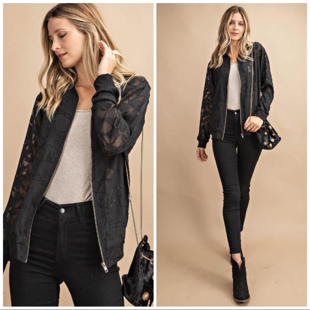 Sheer Floral Bomber Jacket